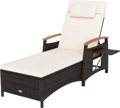 Costway Patio Chaise Lounge 7-Level Adjustable Backrest Removable Cushion Poolside 82216183 New