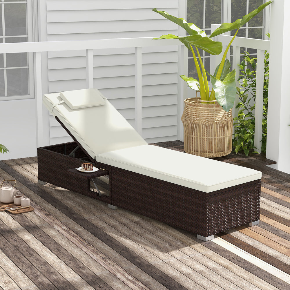 Outdoor PE RattanChaise Lounge with 6-level Backrest-Off White - Gallery View 1 of 9