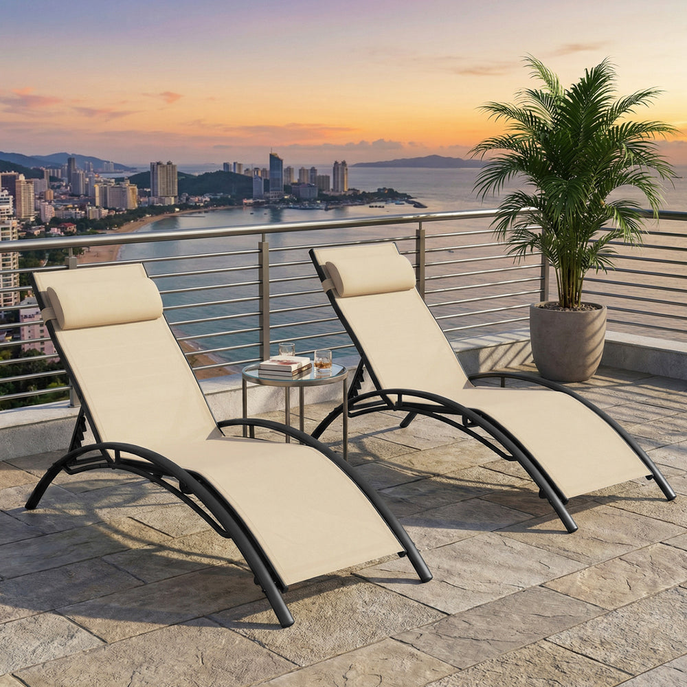 Patio Chaise Lounges Set of 2 Outdoor Recliner with 5-Position Backrest-Beige - Gallery View 1 of 9