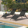 Set of 2 black patio chaise lounges with adjustable backrests, perfect for sunbathing and outdoor relaxation.