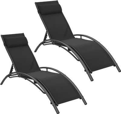 Costway Patio Outdoor Chaise Lounge Recliner Set of 2 5-Position Backrest 87366330 New