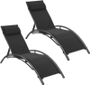 Set of 2 black patio chaise lounges with 5-position backrest, ergonomic design for outdoor relaxation and comfort.