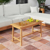 Rectangular 36-inch patio coffee table made of teak wood, featuring a slatted tabletop, ideal for outdoor use.
