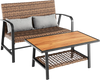 2 Pieces Patio Rattan Coffee Table Set with Shelf and Quick Dry Cushion