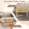 Versatile patio coffee table made of solid teak wood, featuring a slatted tabletop for indoor and outdoor use.
