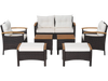 7 Piece Rattan Patio Sofa Set with Acacia Wood Tabletop and Armrests