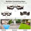 7 piece rattan patio sofa set with acacia wood tabletop, ideal for poolside, backyard, or garden relaxation.