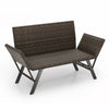Patio convertible sofa for 2 in gray PE rattan with adjustable armrests, perfect for backyard or poolside relaxation.