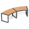 Curved patio bench featuring an elegant acacia wood seat and sturdy metal legs, perfect for balcony or outdoor.
