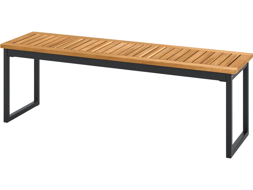 Patio Dining Bench Backless with Slatted Seat and Metal Legs