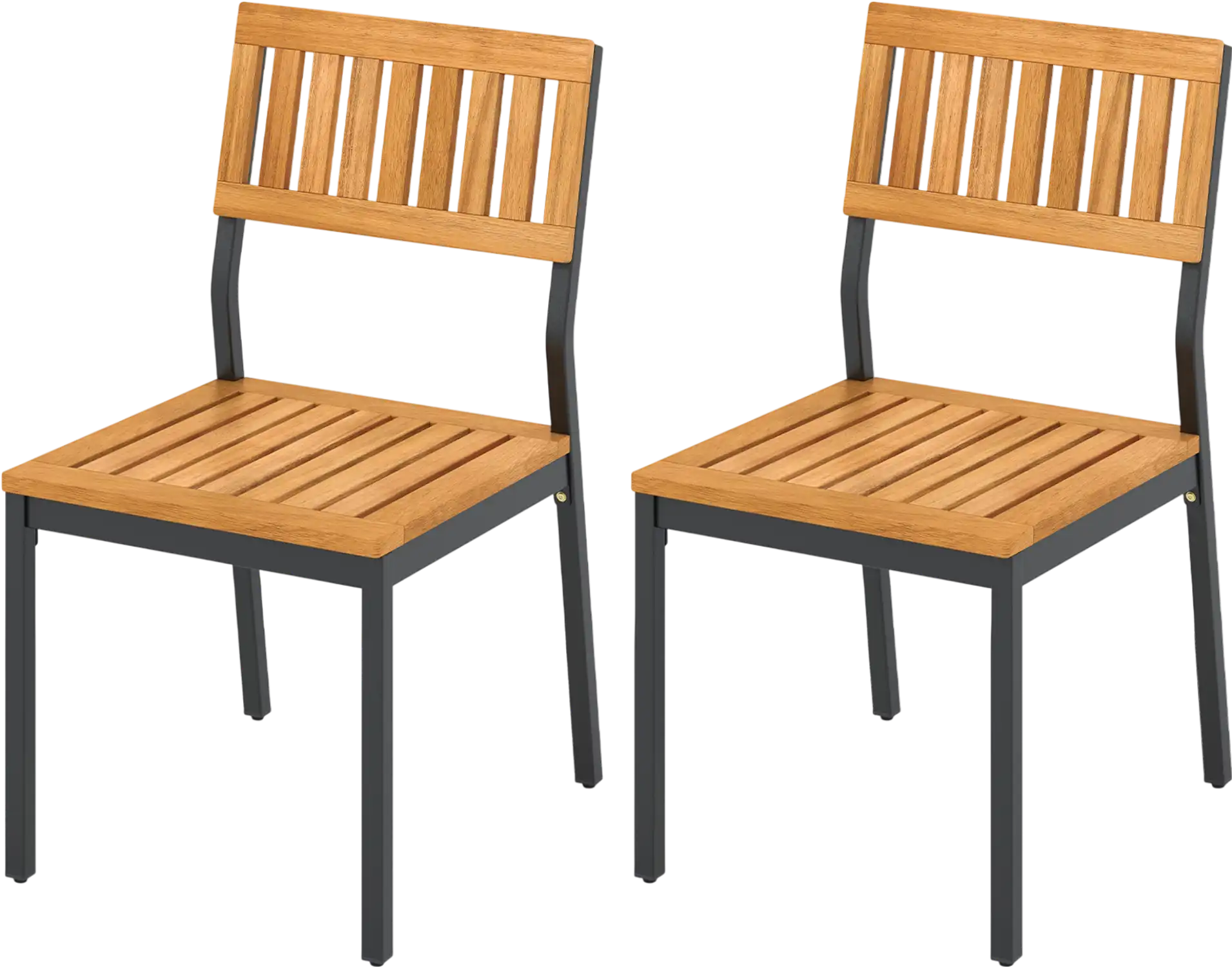 Costway Patio Dining Chair Set of 2 Metal Acacia Wood Frame 35789462 New