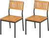 Patio Dining Chair Set of 2 with Metal and Acacia Wood Frame