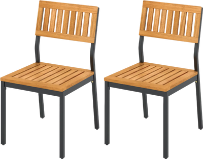 Costway Patio Dining Chair Set of 2 Metal Acacia Wood Frame 35789462 New