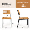 Patio dining chair dimensions showing a sturdy acacia wood and metal frame, supporting up to 400 lbs for outdoor use.