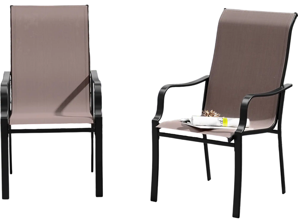 Patio dining chair set of 2 with wide seats and heavy-duty metal frame, perfect for outdoor relaxation and dining.