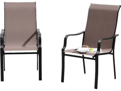 Costway Patio Dining Chairs Set of 2 Wide Seat Heavy-Duty Metal Frame Brown 135879264 New