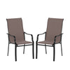 Set of 2 patio dining chairs with wide seats, heavy-duty metal frame, and breathable mesh fabric for outdoor comfort.