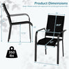 Stackable outdoor armchair with metal frame, breathable mesh fabric, and inclined backrest for patio comfort.