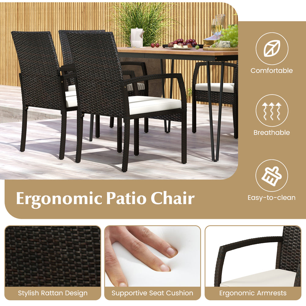 Ergonomic patio chair with supportive seat cushion and stylish PE rattan design, perfect for outdoor dining.