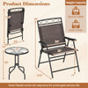 Folding patio chair and round table set with breathable fabric, metal frame, and 1.57-inch umbrella hole for outdoor.