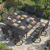 Spacious black patio dining table for 8 with umbrella hole, perfect for outdoor dining on porches and lawns.