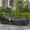 Patio double chaise lounge in gray with adjustable backrests, soft cushions, and folding side trays for outdoor.