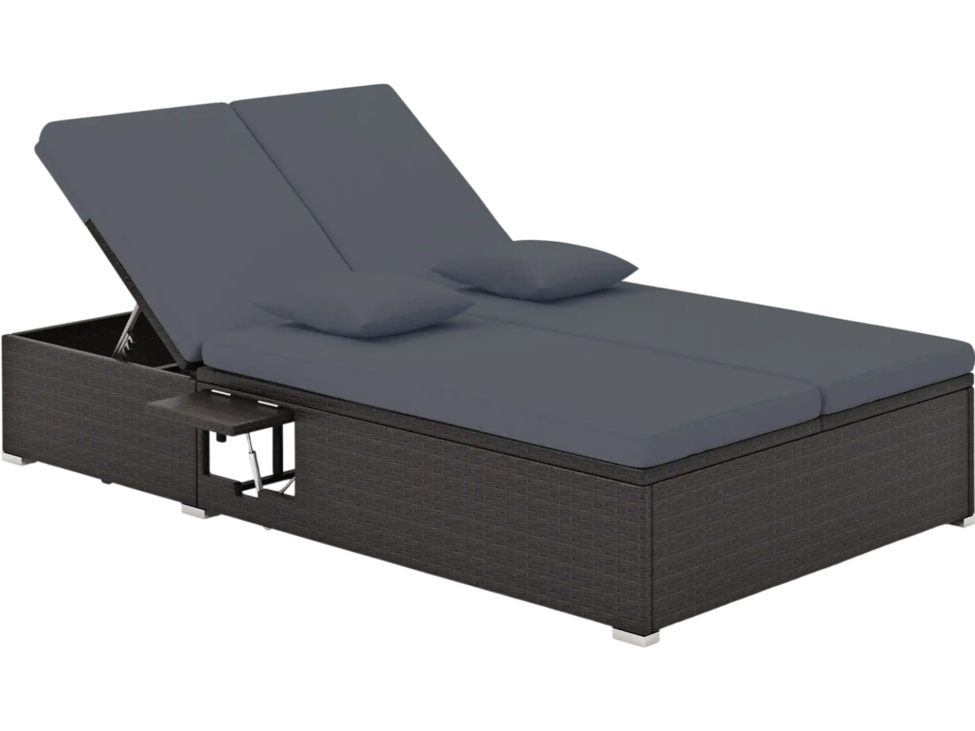 Costway Patio Double Chaise Lounge w/ Cushions & Folding Side Trays 67452381 New