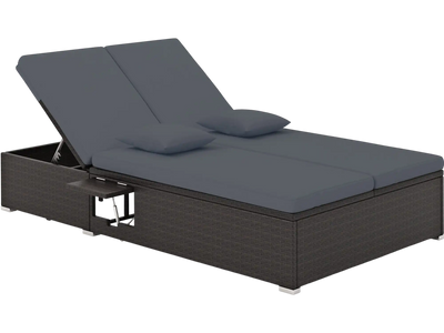 Costway Patio Double Chaise Lounge w/ Cushions & Folding Side Trays 67452381 New
