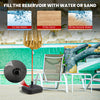Fillable black patio umbrella base with handle, designed for 1.5-inch poles, can be filled with water or sand for.