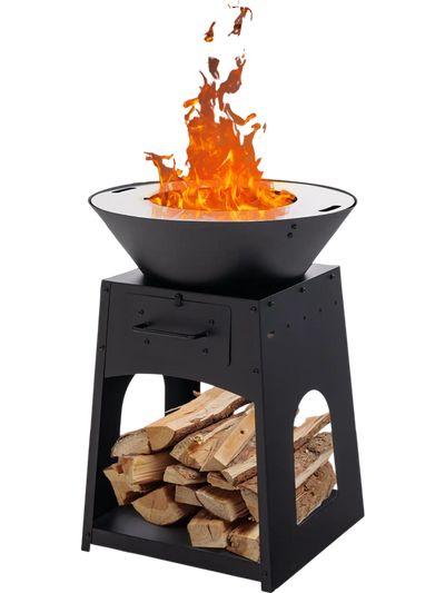 Costway Patio Fire Pit Grill Firewood Log Rack Ash Box Black 12896754 New