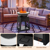 Patio fire pit with stainless steel plate and elevated base, perfect for backyard warmth and grilling.