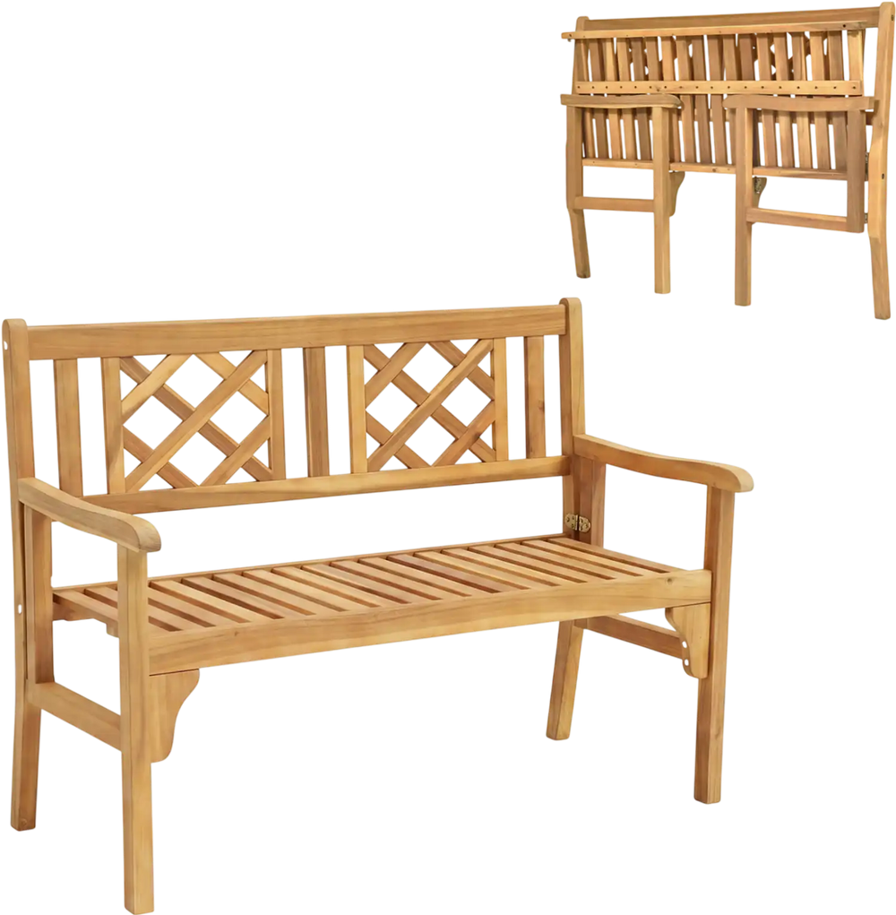 Patio Foldable Bench with Curved Backrest and Armrest