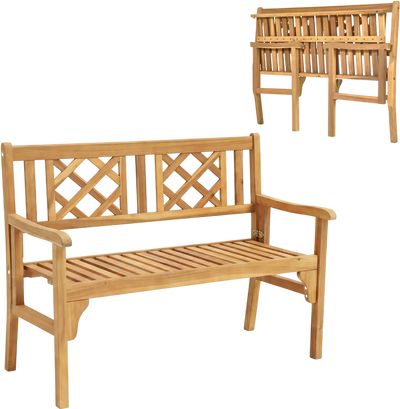 Costway Patio Foldable Wood Bench Curved Backrest Armrest 61592384 New