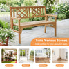Patio foldable bench made of durable acacia wood features a curved backrest and wide armrests, perfect for outdoor relaxation.