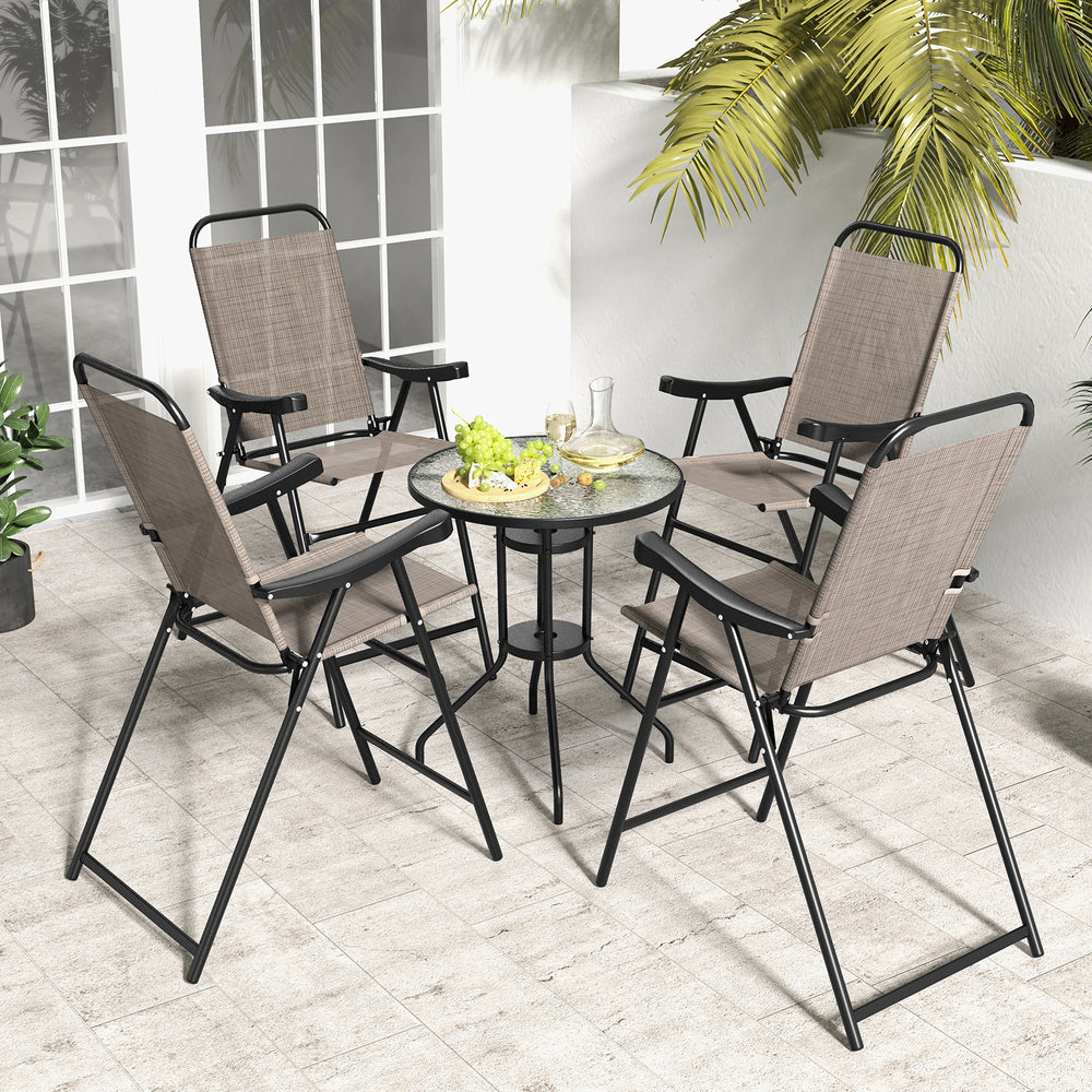 Patio Folding Bar Stool Set of 4 with Metal Frame and Footrest-Coffee - Gallery View 1 of 8