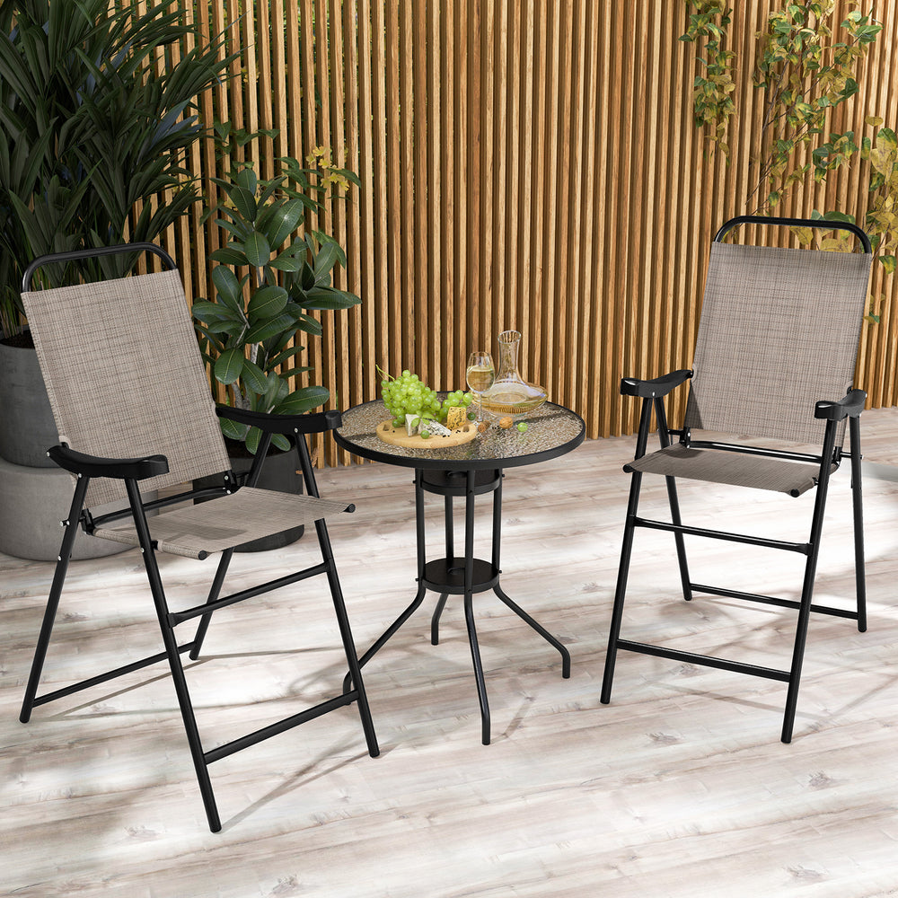 Patio Folding Bar Stool Set of 2 with Metal Frame and Footrest-Coffee - Gallery View 1 of 8