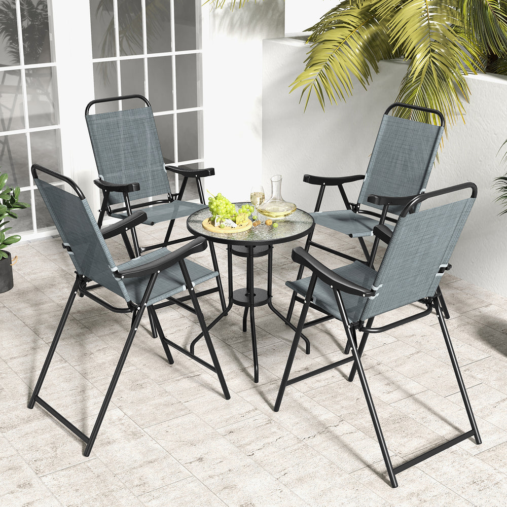 Patio Folding Bar Stool Set of 4 with Metal Frame and Footrest-Blue - Gallery View 1 of 8