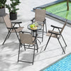 Set of 4 patio folding bar stools with metal frame and footrest, perfect for outdoor relaxation by the poolside.