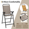 Patio folding bar stool with spacious seat and cozy backrest, featuring a sturdy metal frame for outdoor use.