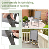 Folding patio chair with gray fabric and rustproof metal frame, showcasing easy folding and unfolding features for.