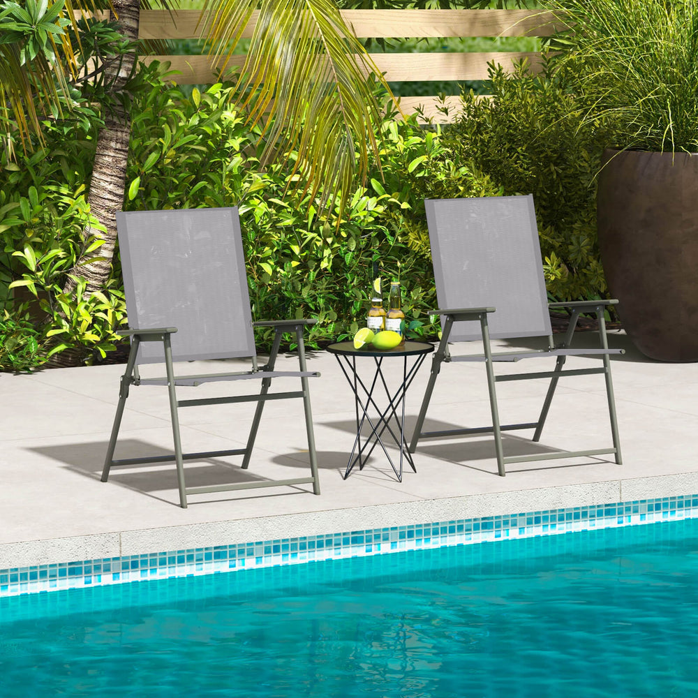 Set of 4 Patio Folding Chair Set with Rustproof Metal Frame-Gray - Gallery View 1 of 10