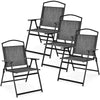 Set of 4 gray patio folding chairs with heavy-duty metal frame and cozy seat fabric, ideal for backyard relaxation.