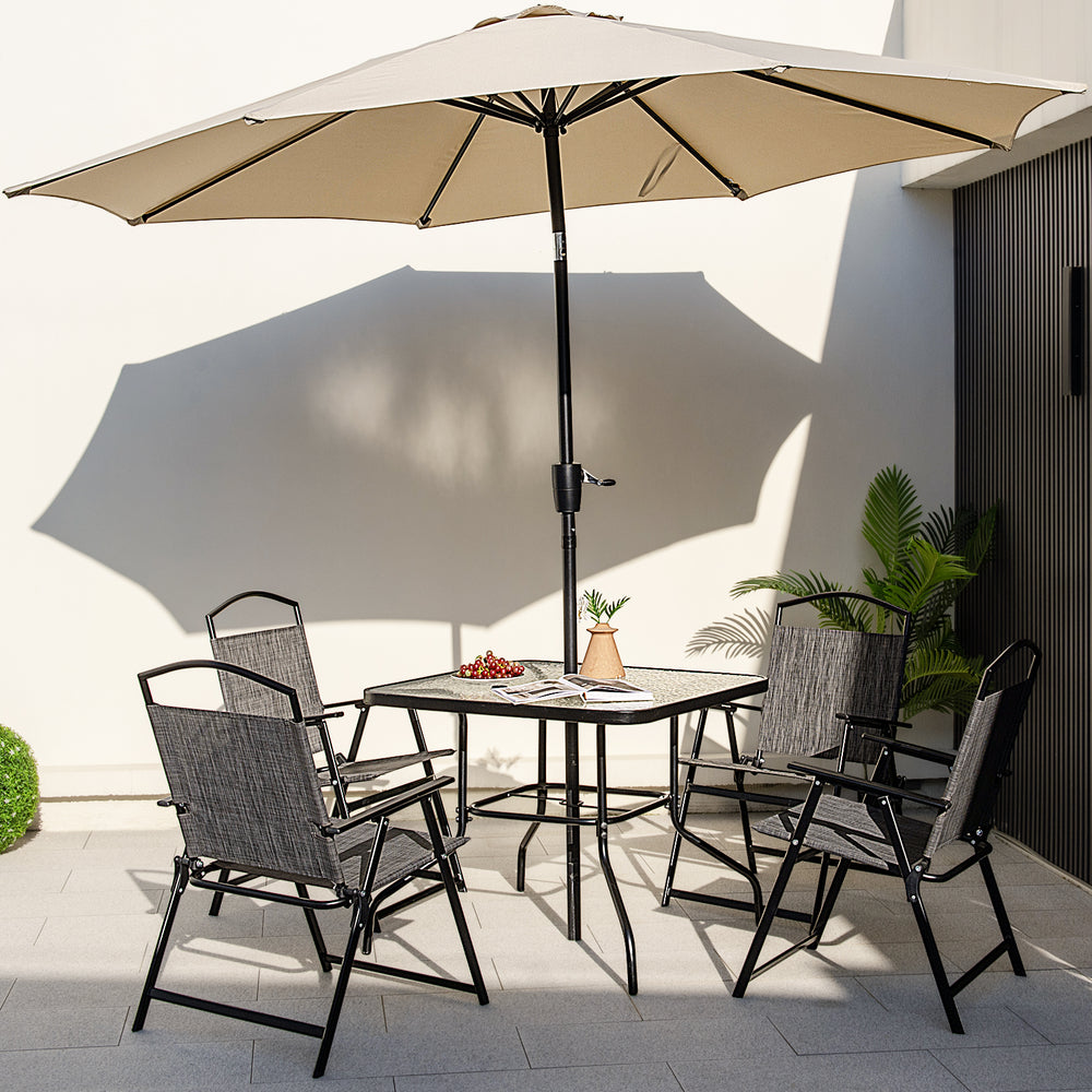 Patio folding chairs set of 4 with gray cozy seat fabric and heavy-duty metal frame, perfect for outdoor relaxation.