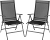 Set of 2 black adjustable portable patio folding dining chairs with ergonomic design for outdoor relaxation.