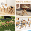 Patio folding side table with slatted tabletop, made of teak wood, ideal for camping and outdoor use.