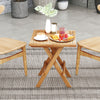 Patio folding side table with slatted teak wood top and X-shaped legs, perfect for outdoor dining and picnics.