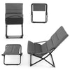 Patio folding sling chair with ottoman footrest, gray cushion, ergonomic design, perfect for poolside or garden use.