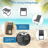 Patio folding sling chair with gray removable cushion, showcasing space-saving design for easy storage and transport.