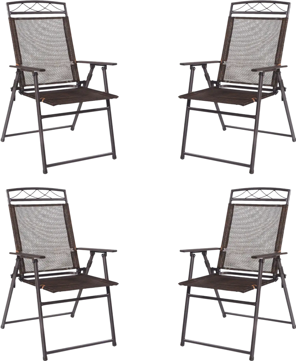 Set of 4 Patio Folding Sling Chairs Steel Camping Deck