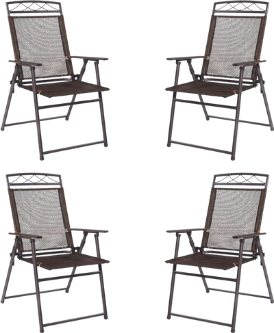 Costway Set of 4 Patio Folding Sling Beach Chairs Steel Deck Camping 97825106 New
